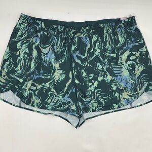 CALIA Drawstring High-Rise Step Up Short in Moss Print Sea Green